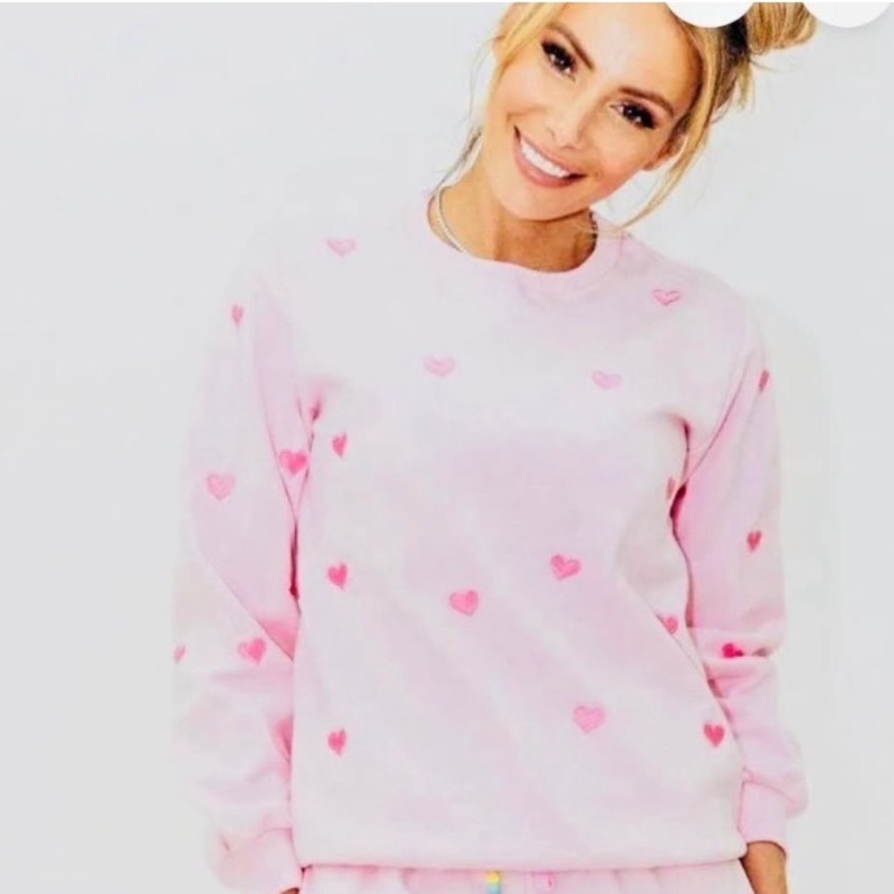 Lola +‎ The Boys Heart Sweatshirt Women Large Pink Coquette Embroidered Pullover